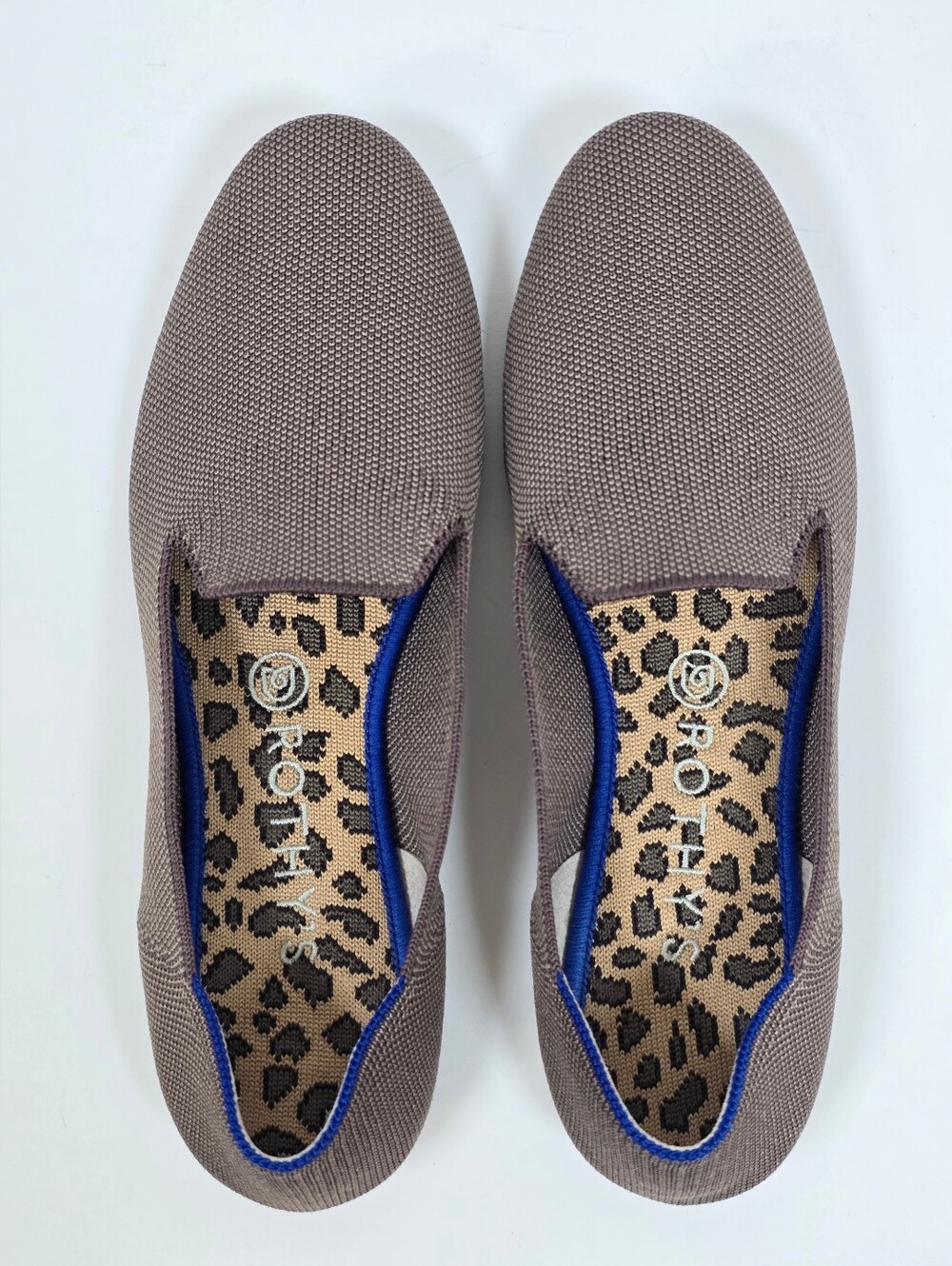 Rothy's The Loafer Mocha Taupe Knit Slip On Flats Size 9.5 Leopard Insole